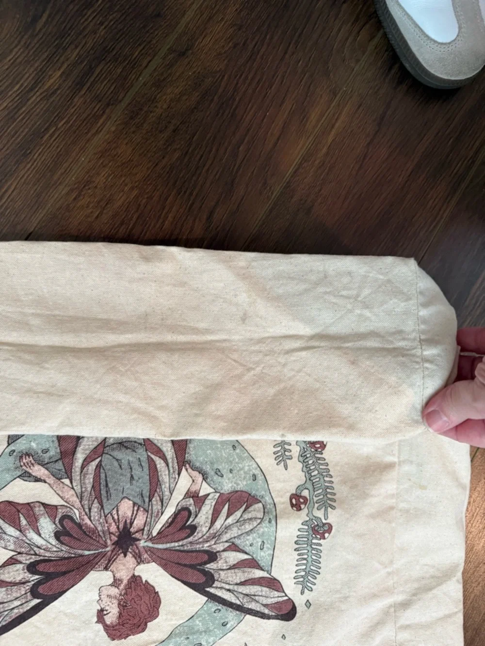 EARTHBOUND Trading Co. cream cotton canvas tote bag. Small spot in very bottom. - Picture 3 of 5